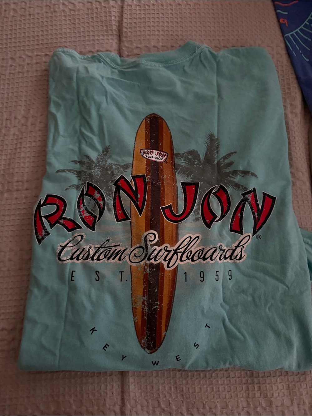 Ron Jon Mint Surfboard Graphic Tee with Red Accents